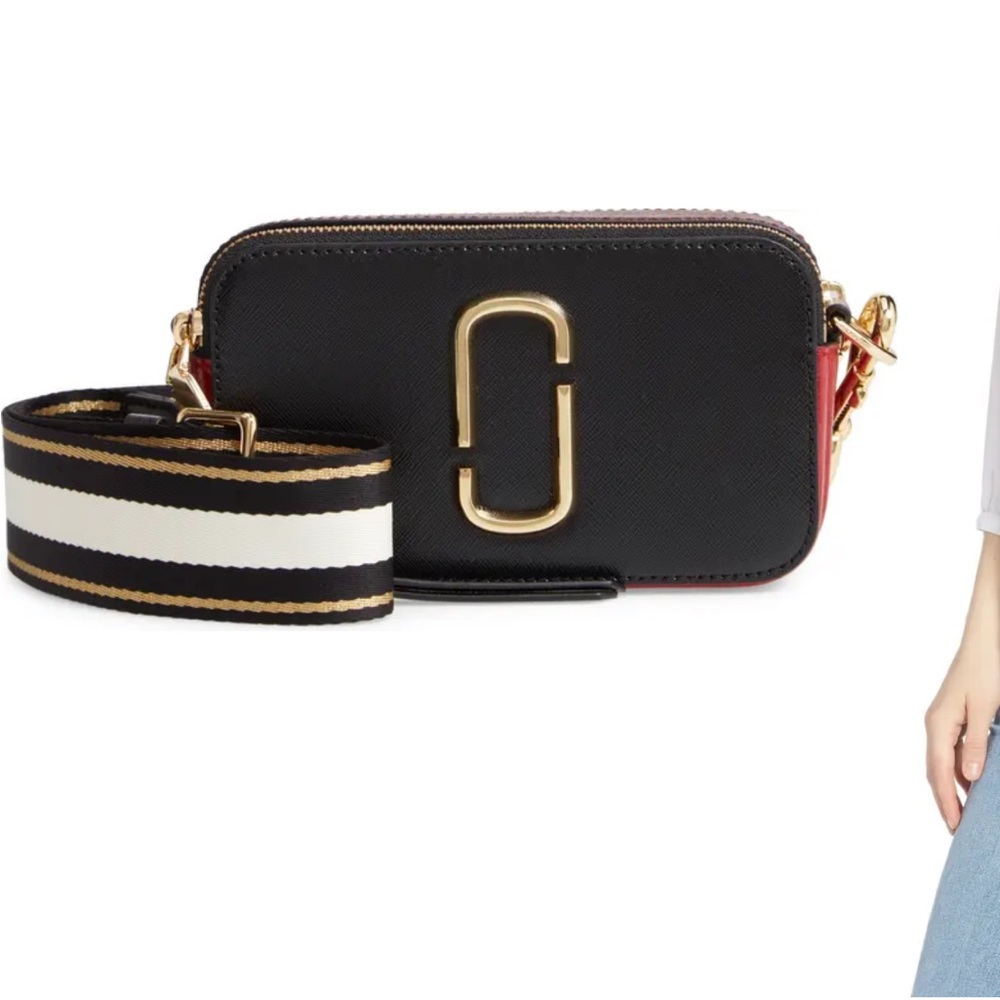 Marc Jacobs Colorblock Snapshot Bag + Gold Chain Strap Bundle